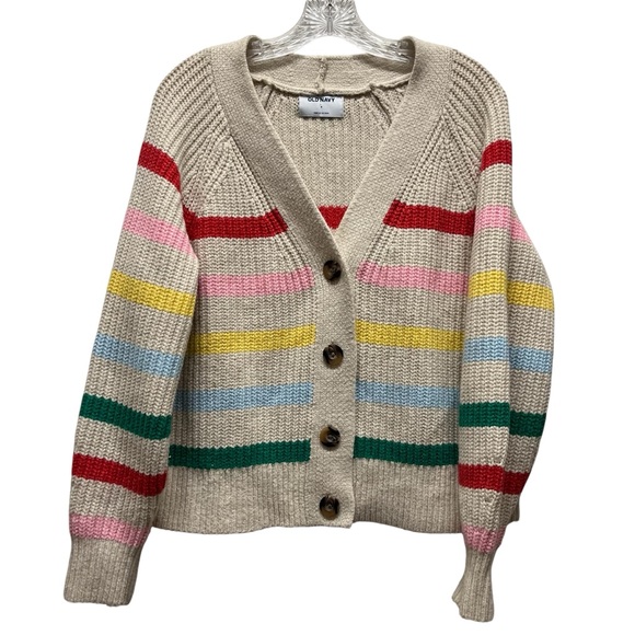 Old Navy Striped Cardigan Sweater Shaker Stitch Rainbow Cream Multi S - Picture 1 of 6